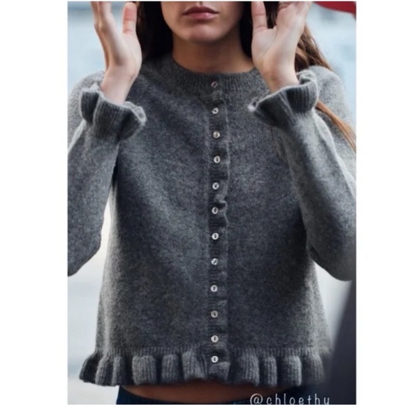 Zara Sweaters - Zara Gray Ruffle Knit Cardigan Size M NWT